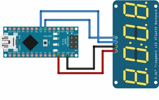 Схема подключения TM1637 к Arduino