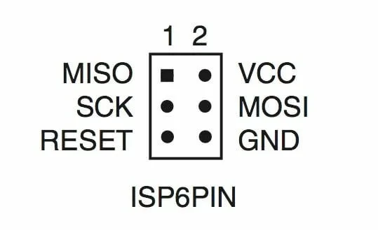 Распиновка разъёма ICSP Arduino для интерфейса SPI
