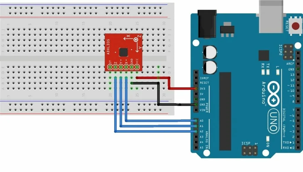 Схема подключения GY-61 к плате Arduino