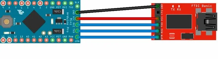 Схема подключения Arduino Pro Mini к USB-UART конвертеру