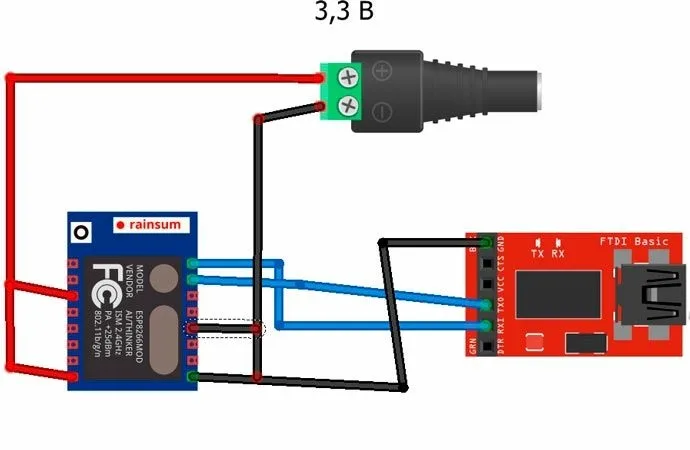 Схема подключения ESP-07 к переходнику USB-UART