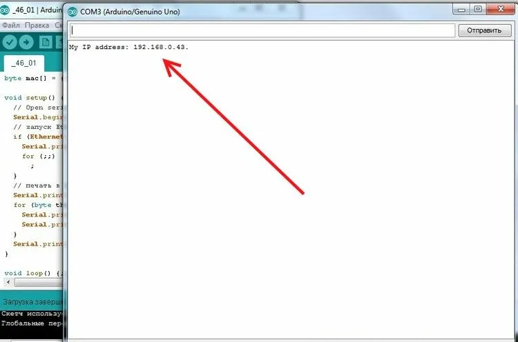 IP-адрес, полученный по DHCP, в мониторе порта