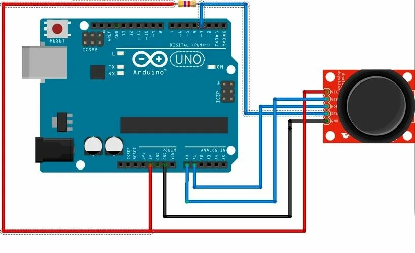 Схема подключения модуля джойстика к Arduino