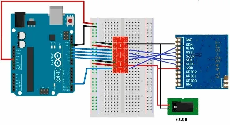 Схема подключения SI4432 к плате Arduino