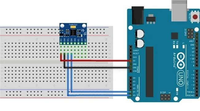 Схема подключения GY-521 к Arduino по I2C