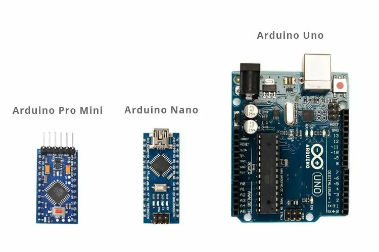 Сравнение размеров Arduino Pro Mini с другими платами Arduino