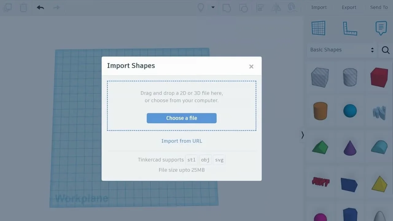 Кнопка импорта в Tinkercad