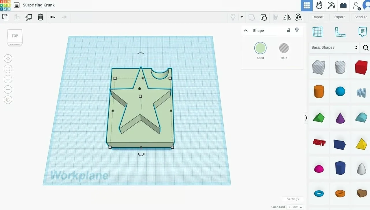 STL-модель на рабочей плоскости Tinkercad