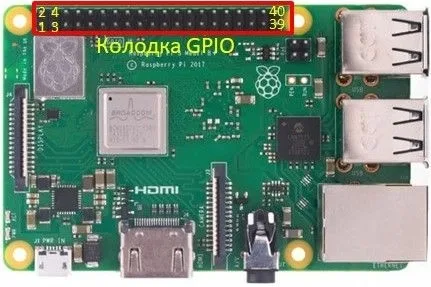 Колодка GPIO на плате Raspberry Pi 3B+ с нумерацией выводов